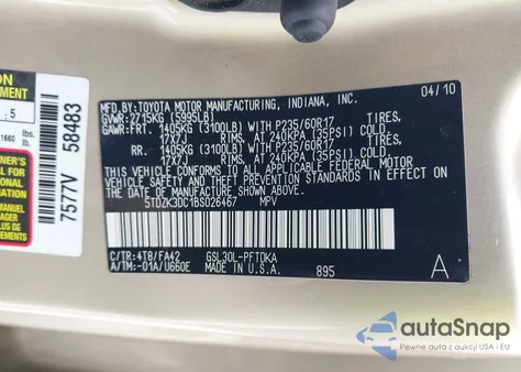 2011 Toyota Sienna Base V6 z USA, uszkodzony, nr VIN 5TDZK3DC1BS026467